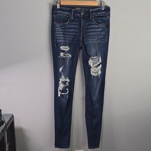 American Eagle Outfitters Womens Size 6L Size 6 Long Blue Grunge Jegging Ripped